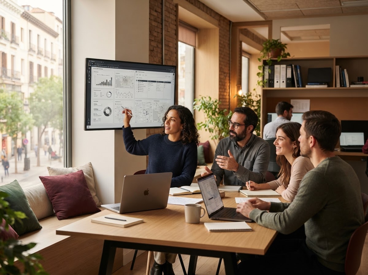 Platavio IA, equipo analizando datos financieros para inversores que trabajan a distancia